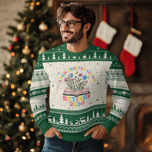 Women Retirement Life Ugly Christmas Sweater Retired 2026 A New Chapter Begins Floral Book TS12 Beige Green Print Your Wear