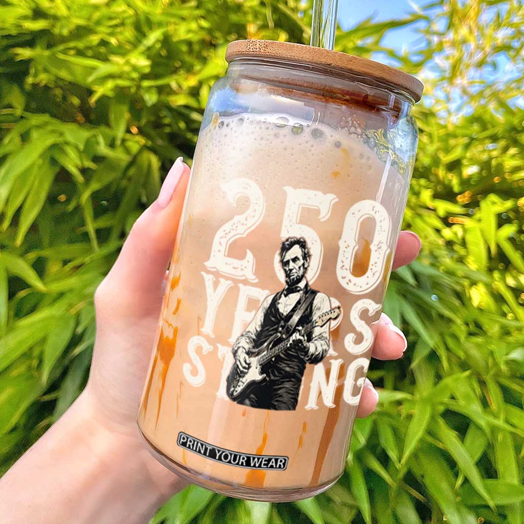 Vintage Abraham Lincoln Playing Guitar Glass Can 250 Years Strong