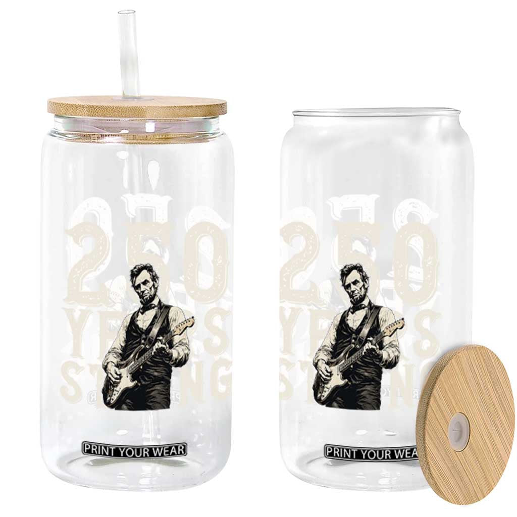 Vintage Abraham Lincoln Playing Guitar Glass Can 250 Years Strong
