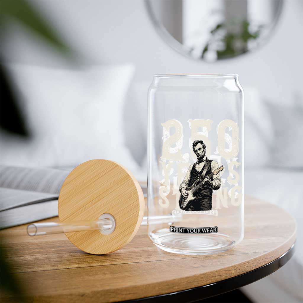 Vintage Abraham Lincoln Playing Guitar Glass Can 250 Years Strong