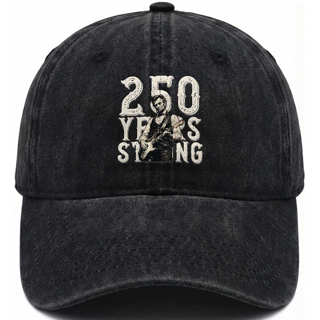 Vintage Abraham Lincoln Playing Guitar Washed Cotton Baseball Cap 250 Years Strong TS12 Print Your Wear
