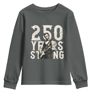 Vintage Abraham Lincoln Playing Guitar Youth Sweatshirt 250 Years Strong TS12 Dark Heather Print Your Wear