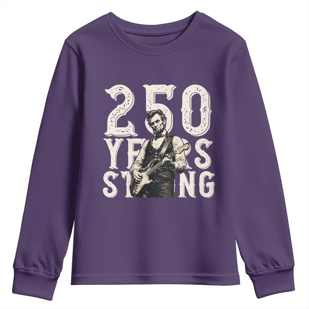Vintage Abraham Lincoln Playing Guitar Youth Sweatshirt 250 Years Strong TS12 Purple Print Your Wear