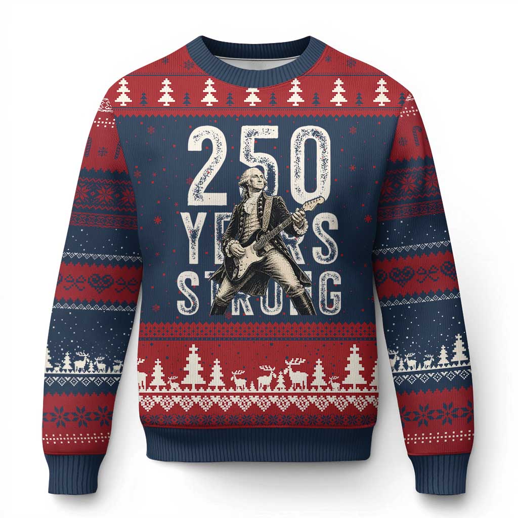 Vintage George Washington Playing Guitar Ugly Christmas Sweater 250 Years Strong