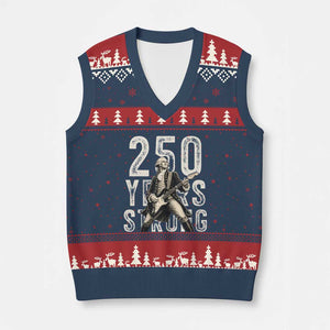Vintage George Washington Playing Guitar V-Neck Knit Sweater Vest 250 Years Strong TS12 Navy Red Print Your Wear