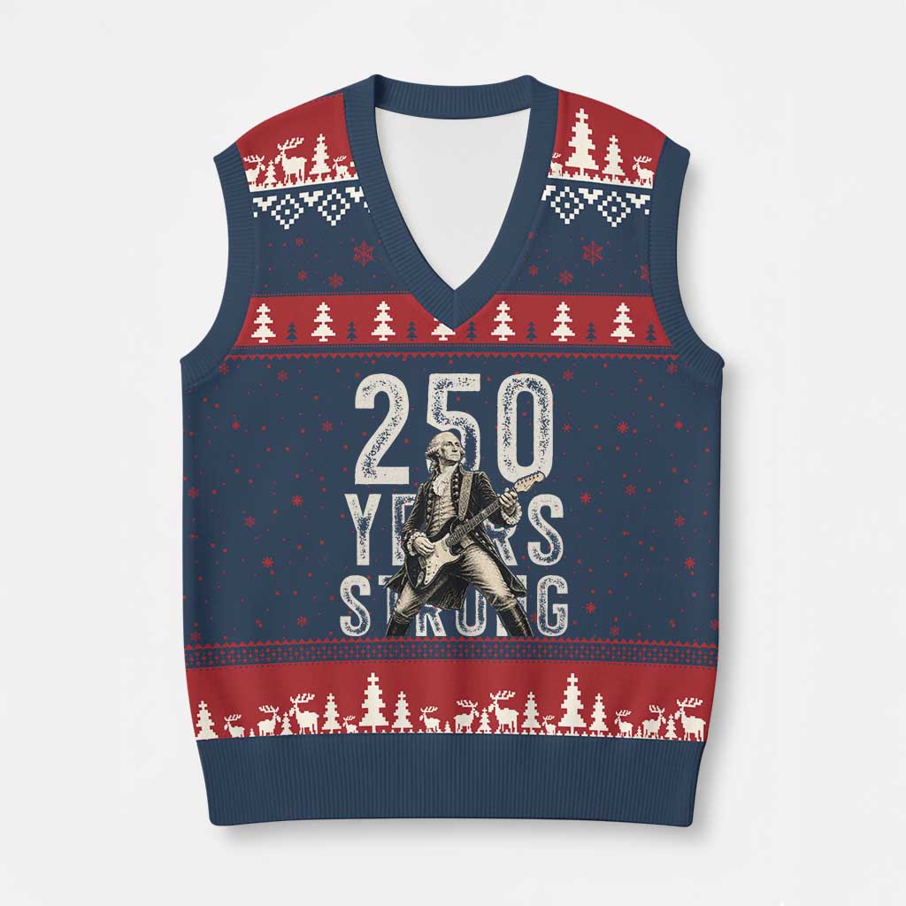 Vintage George Washington Playing Guitar V-Neck Knit Sweater Vest 250 Years Strong TS12 Navy Red Print Your Wear