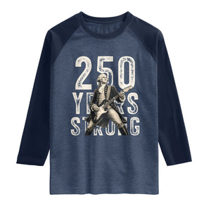 Vintage George Washington Playing Guitar Raglan Shirt 250 Years Strong TS12 Heather Denim Navy Print Your Wear