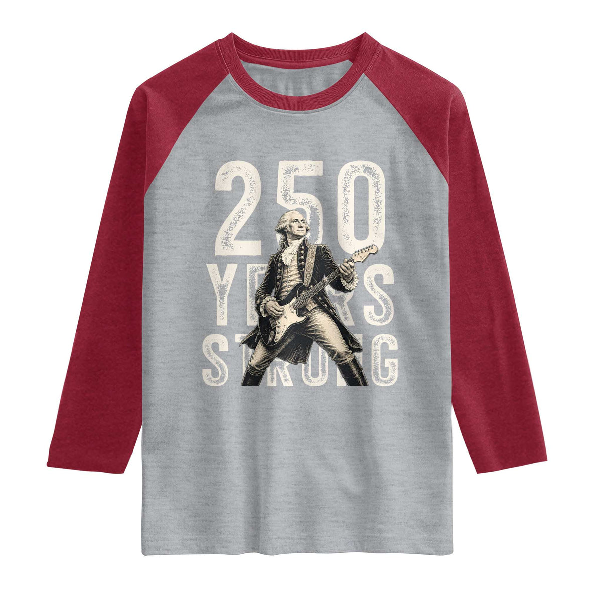 Vintage George Washington Playing Guitar Raglan Shirt 250 Years Strong TS12 Heather Gray Heather Red Print Your Wear