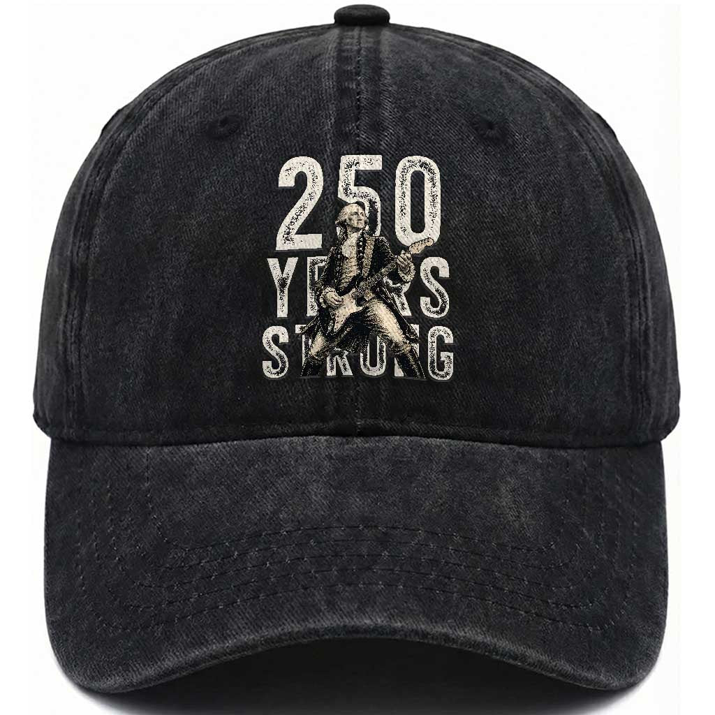Vintage George Washington Playing Guitar Washed Cotton Baseball Cap 250 Years Strong TS12 Print Your Wear