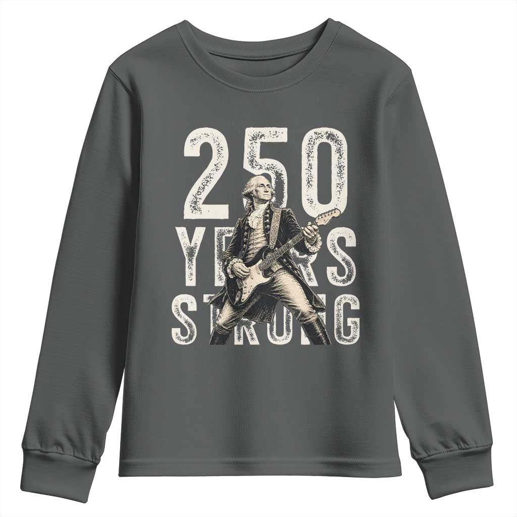 Vintage George Washington Playing Guitar Youth Sweatshirt 250 Years Strong TS12 Dark Heather Print Your Wear