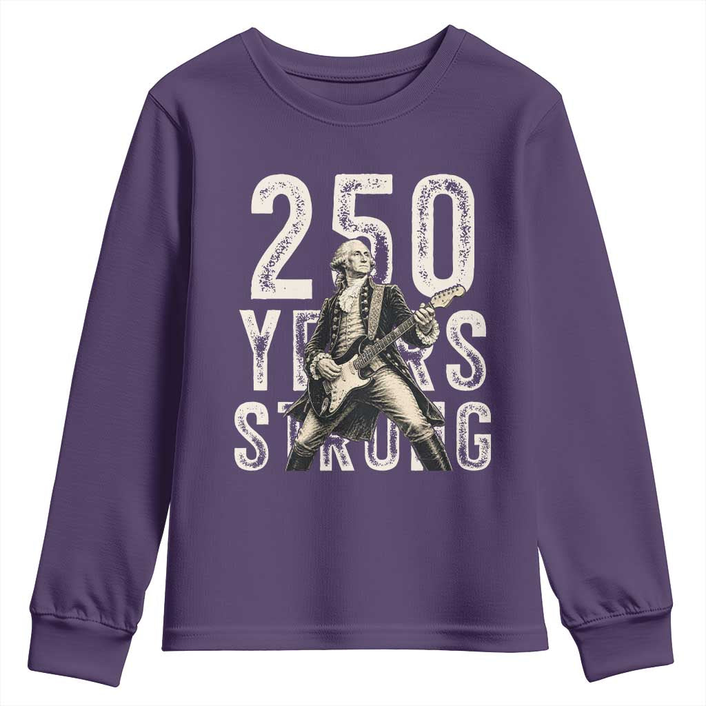 Vintage George Washington Playing Guitar Youth Sweatshirt 250 Years Strong TS12 Purple Print Your Wear