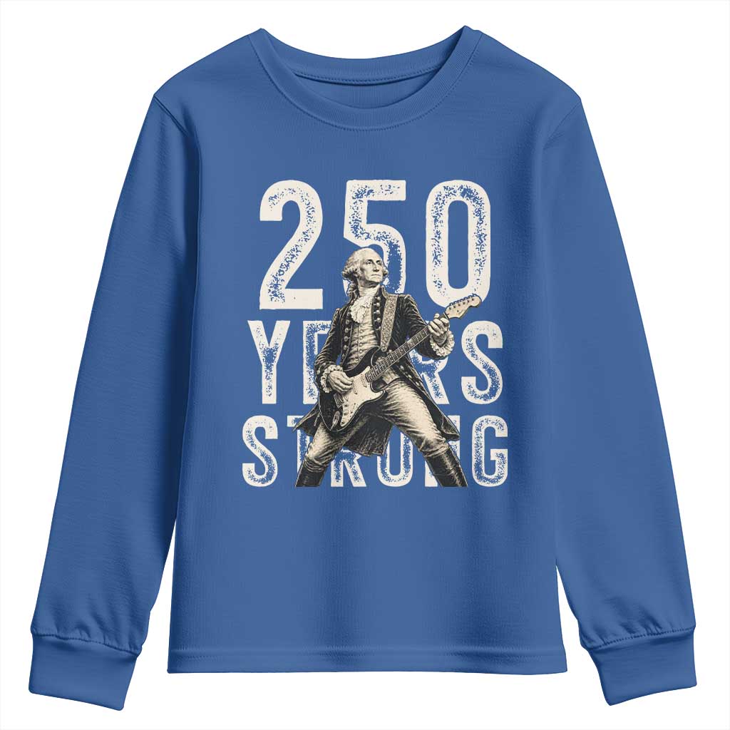 Vintage George Washington Playing Guitar Youth Sweatshirt 250 Years Strong TS12 Royal Blue Print Your Wear