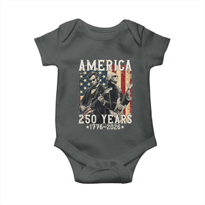George Washington Abe Lincoln Playing Guitar Baby Onesie USA 250th Anniversary Guitarist Graphic TS12 Dark Heather Print Your Wear