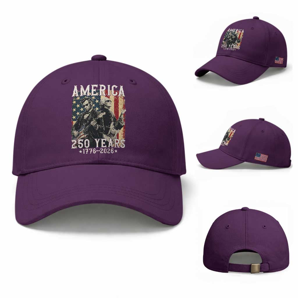 George Washington Abe Lincoln Playing Guitar Baseball Cap USA 250th Anniversary Guitarist Graphic TS12 Baseball Cap Universal Fit Purple Print Your Wear