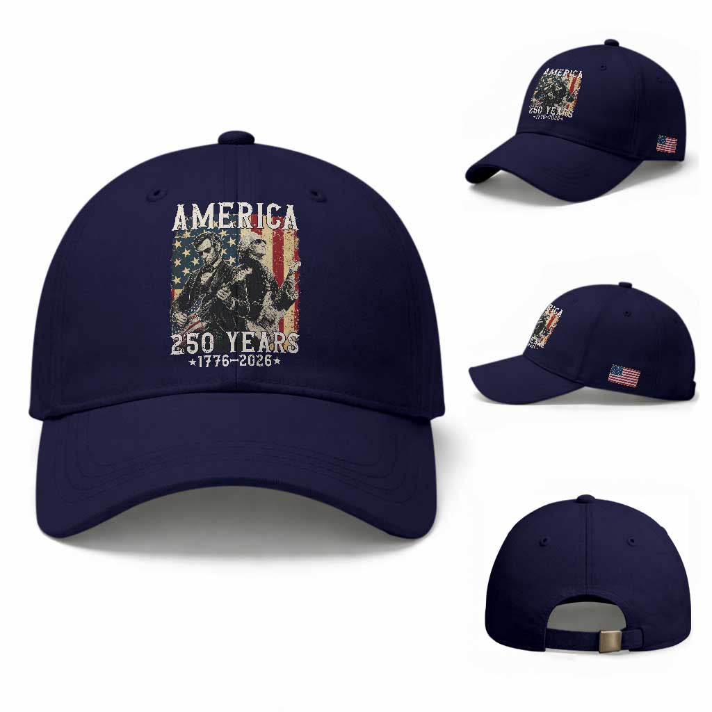 George Washington Abe Lincoln Playing Guitar Baseball Cap USA 250th Anniversary Guitarist Graphic TS12 Baseball Cap Universal Fit Dark Blue Print Your Wear