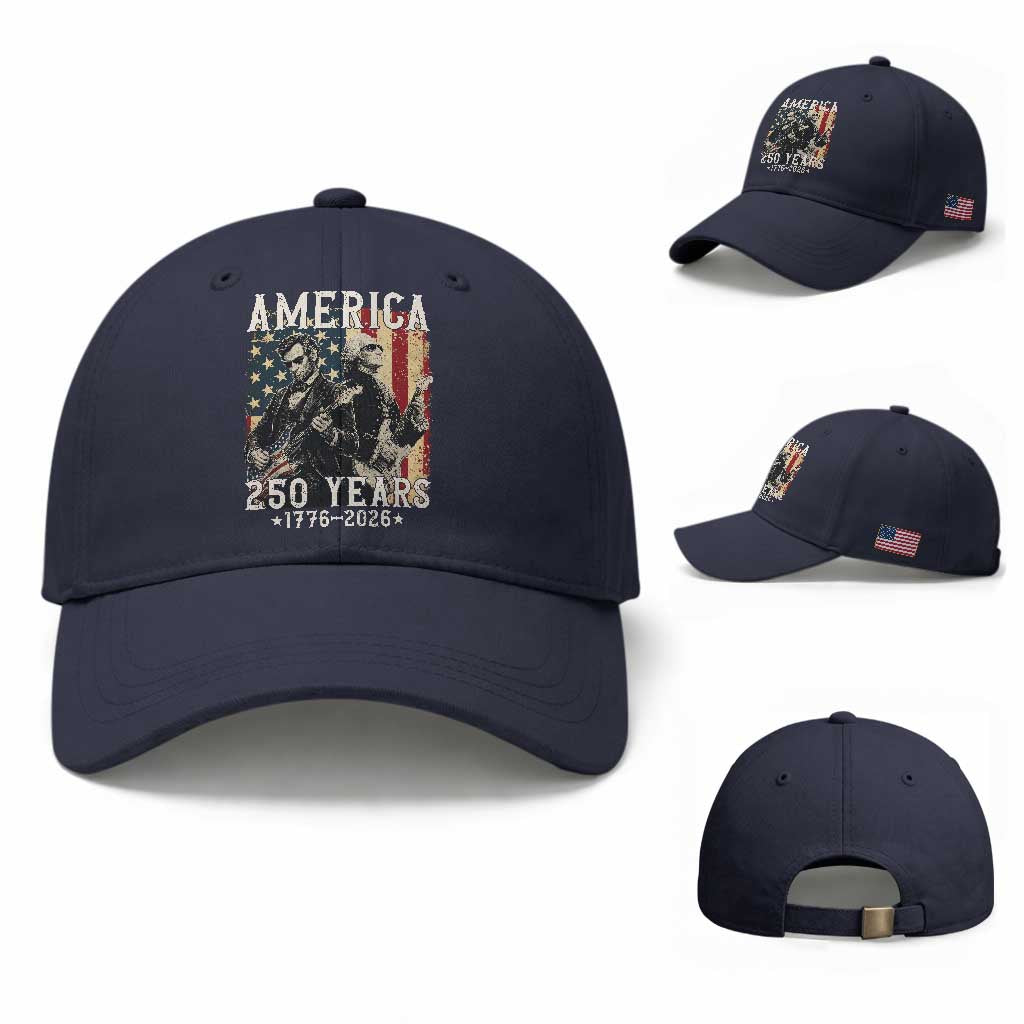George Washington Abe Lincoln Playing Guitar Baseball Cap USA 250th Anniversary Guitarist Graphic TS12 Baseball Cap Universal Fit Navy Print Your Wear
