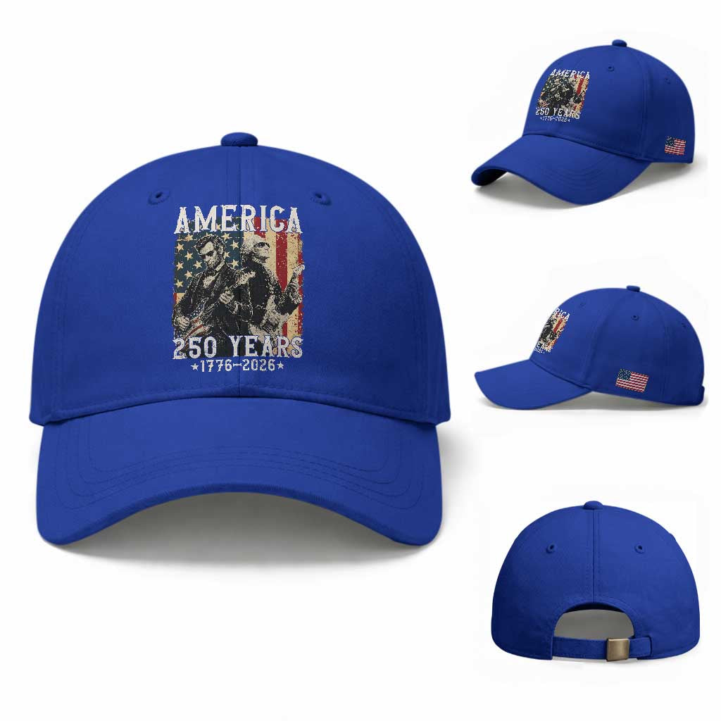 George Washington Abe Lincoln Playing Guitar Baseball Cap USA 250th Anniversary Guitarist Graphic TS12 Baseball Cap Universal Fit Royal Blue Print Your Wear