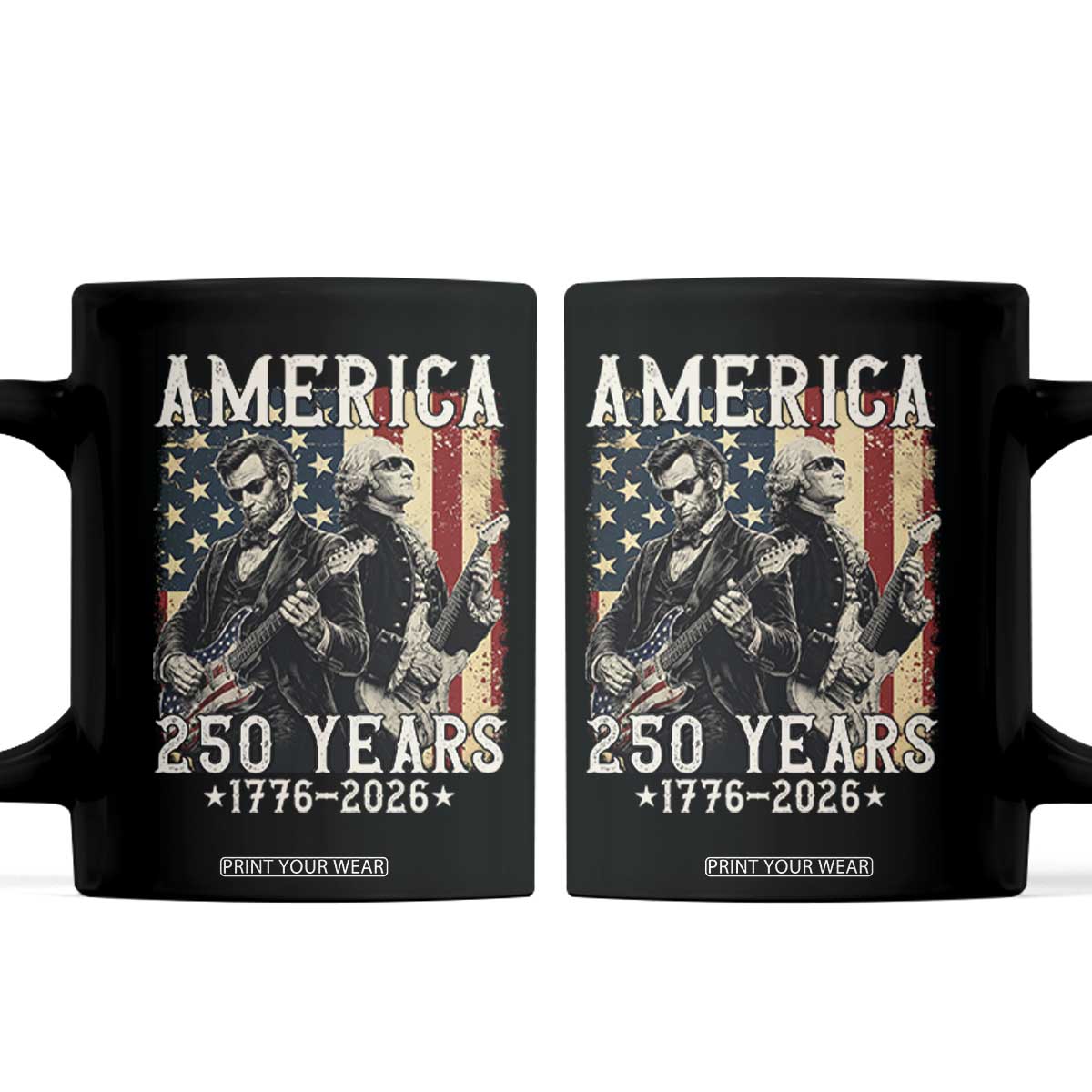 George Washington Abe Lincoln Playing Guitar Coffee Mug USA 250th Anniversary Guitarist Graphic