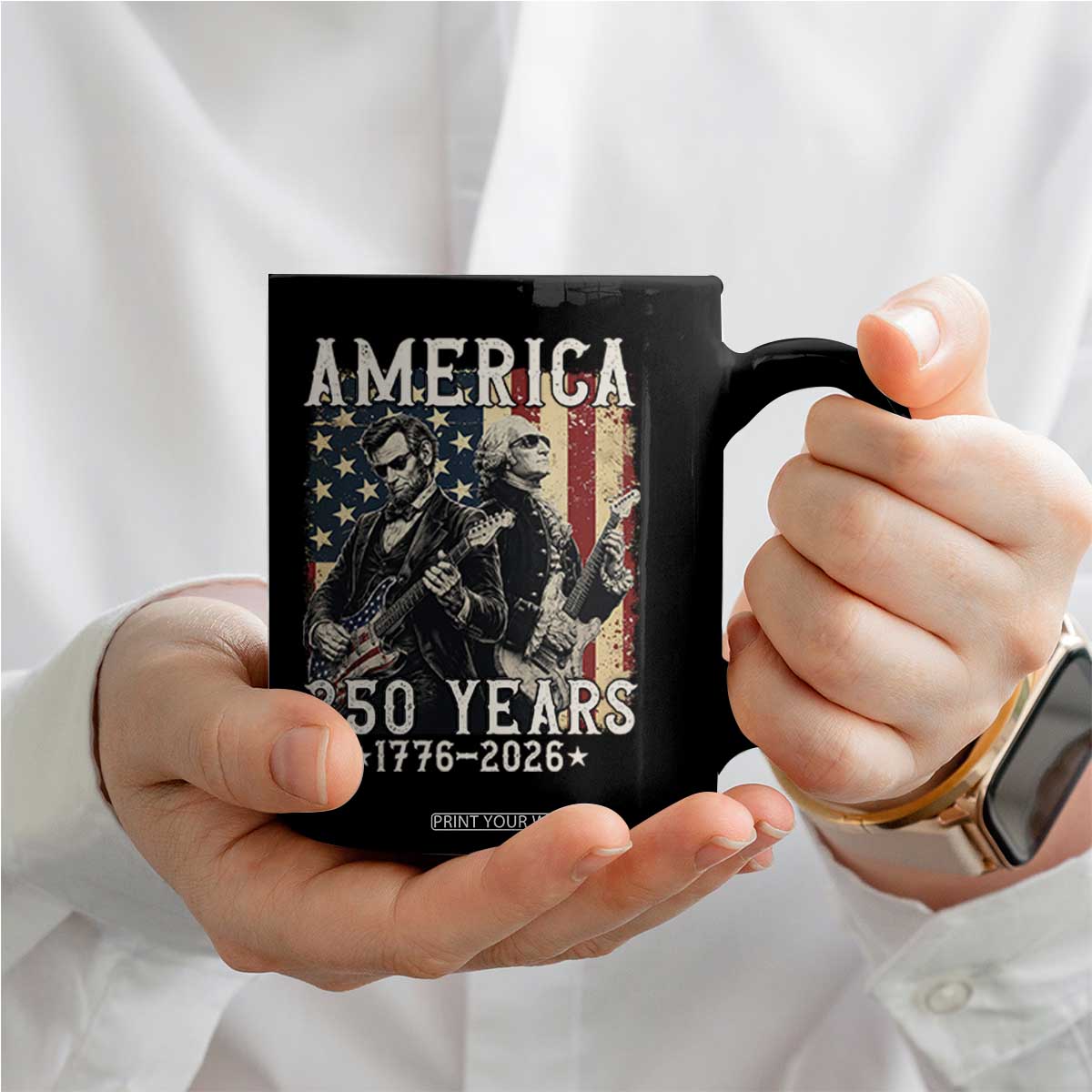 George Washington Abe Lincoln Playing Guitar Coffee Mug USA 250th Anniversary Guitarist Graphic TS12 Print Your Wear