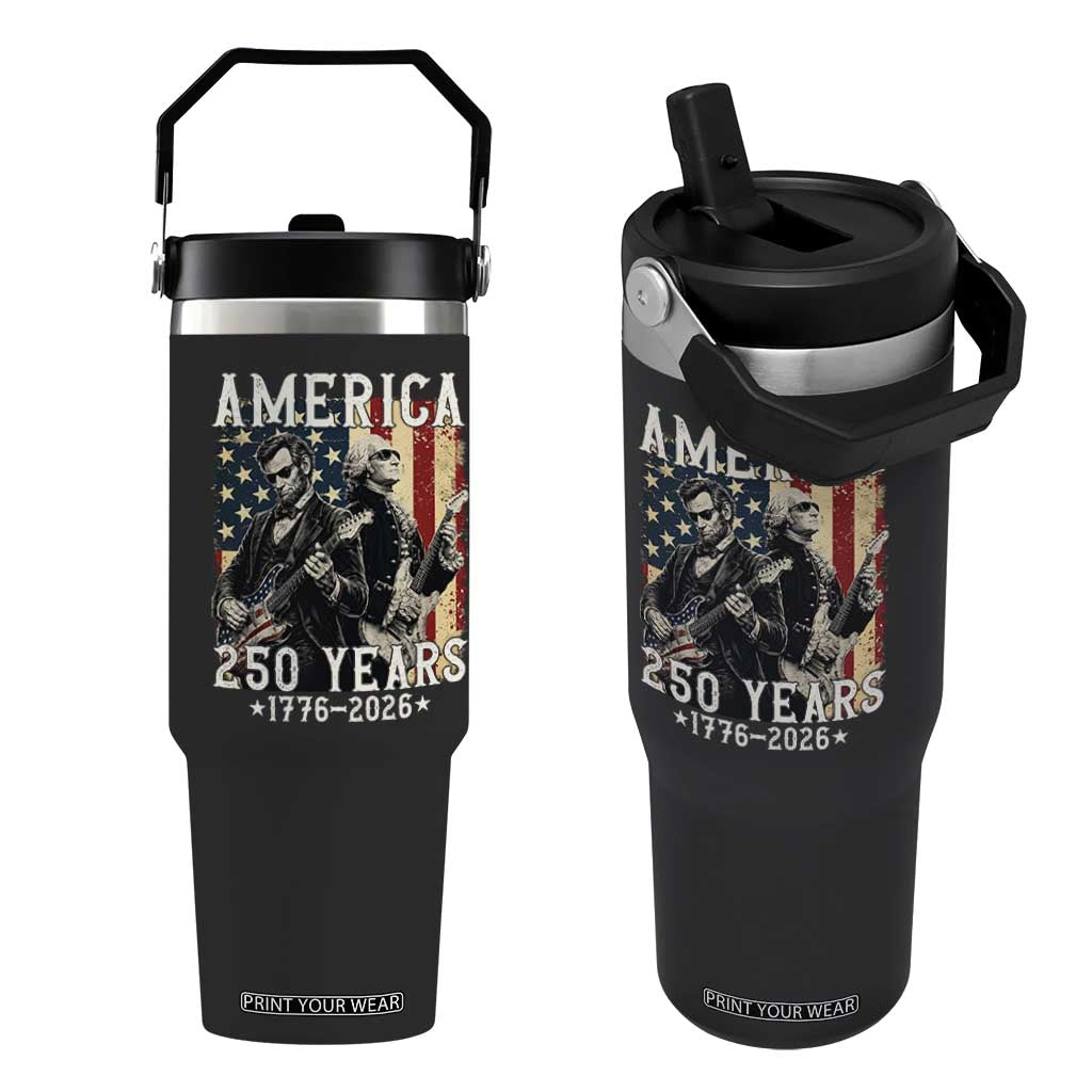 George Washington Abe Lincoln Playing Guitar Flip Straw Tumbler USA 250th Anniversary Guitarist Graphic