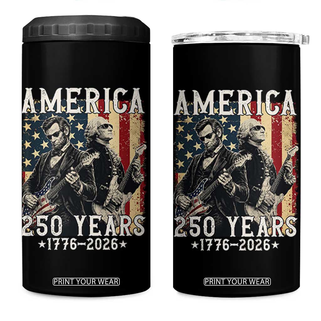 George Washington Abe Lincoln Playing Guitar 4 in 1 Can Cooler Tumbler USA 250th Anniversary Guitarist Graphic