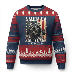 George Washington Abe Lincoln Playing Guitar Ugly Christmas Sweater USA 250th Anniversary Guitarist Graphic TS12 Navy Red Print Your Wear