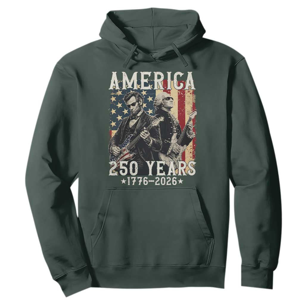 George Washington Abe Lincoln Playing Guitar Hoodie USA 250th Anniversary Guitarist Graphic TS12 Dark Forest Green Print Your Wear