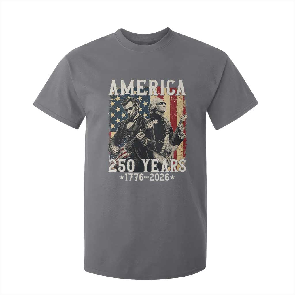 George Washington Abe Lincoln Playing Guitar T Shirt For Kid USA 250th Anniversary Guitarist Graphic TS12 Charcoal Print Your Wear