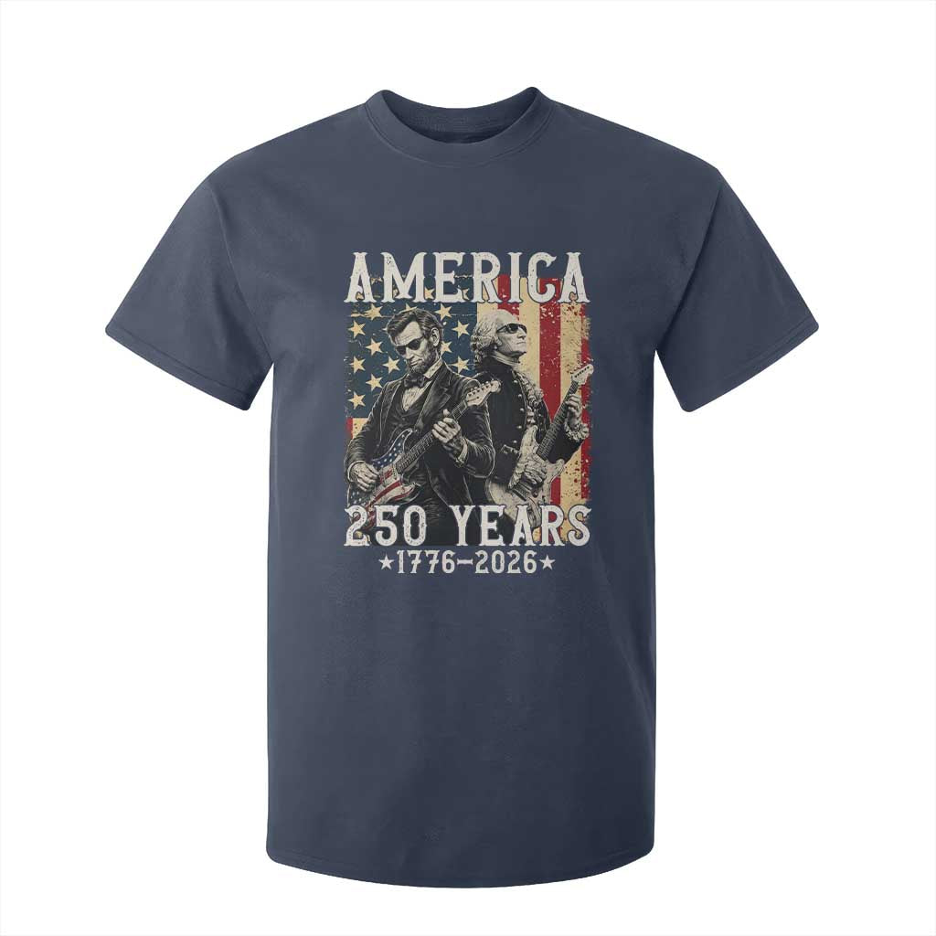 George Washington Abe Lincoln Playing Guitar T Shirt For Kid USA 250th Anniversary Guitarist Graphic TS12 Navy Print Your Wear