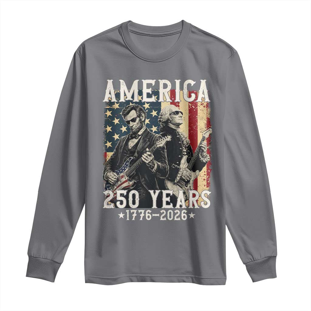 George Washington Abe Lincoln Playing Guitar Long Sleeve Shirt USA 250th Anniversary Guitarist Graphic TS12 Charcoal Print Your Wear