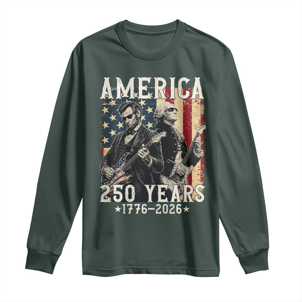 George Washington Abe Lincoln Playing Guitar Long Sleeve Shirt USA 250th Anniversary Guitarist Graphic TS12 Dark Forest Green Print Your Wear