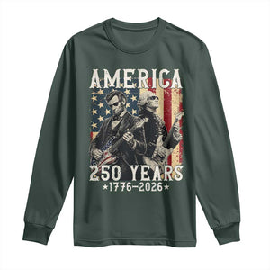 George Washington Abe Lincoln Playing Guitar Long Sleeve Shirt USA 250th Anniversary Guitarist Graphic TS12 Dark Forest Green Print Your Wear