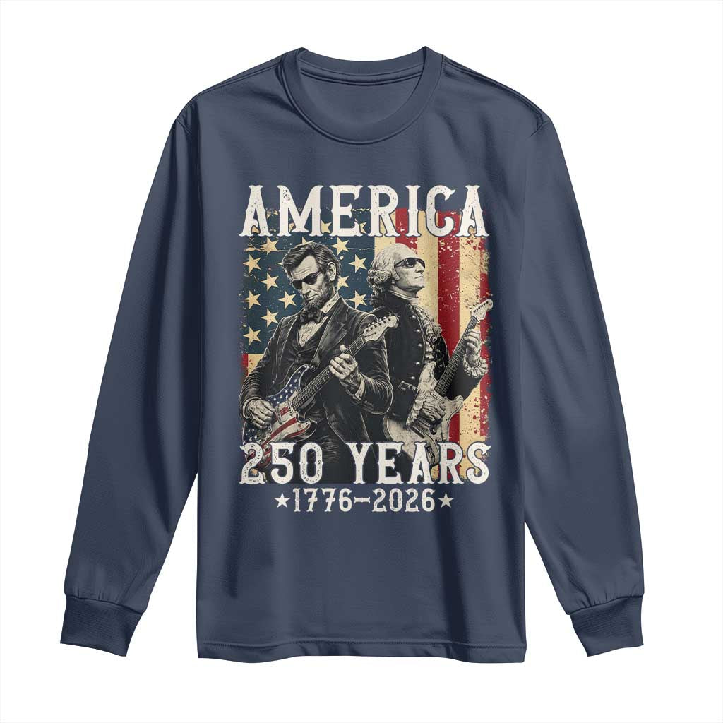 George Washington Abe Lincoln Playing Guitar Long Sleeve Shirt USA 250th Anniversary Guitarist Graphic TS12 Navy Print Your Wear