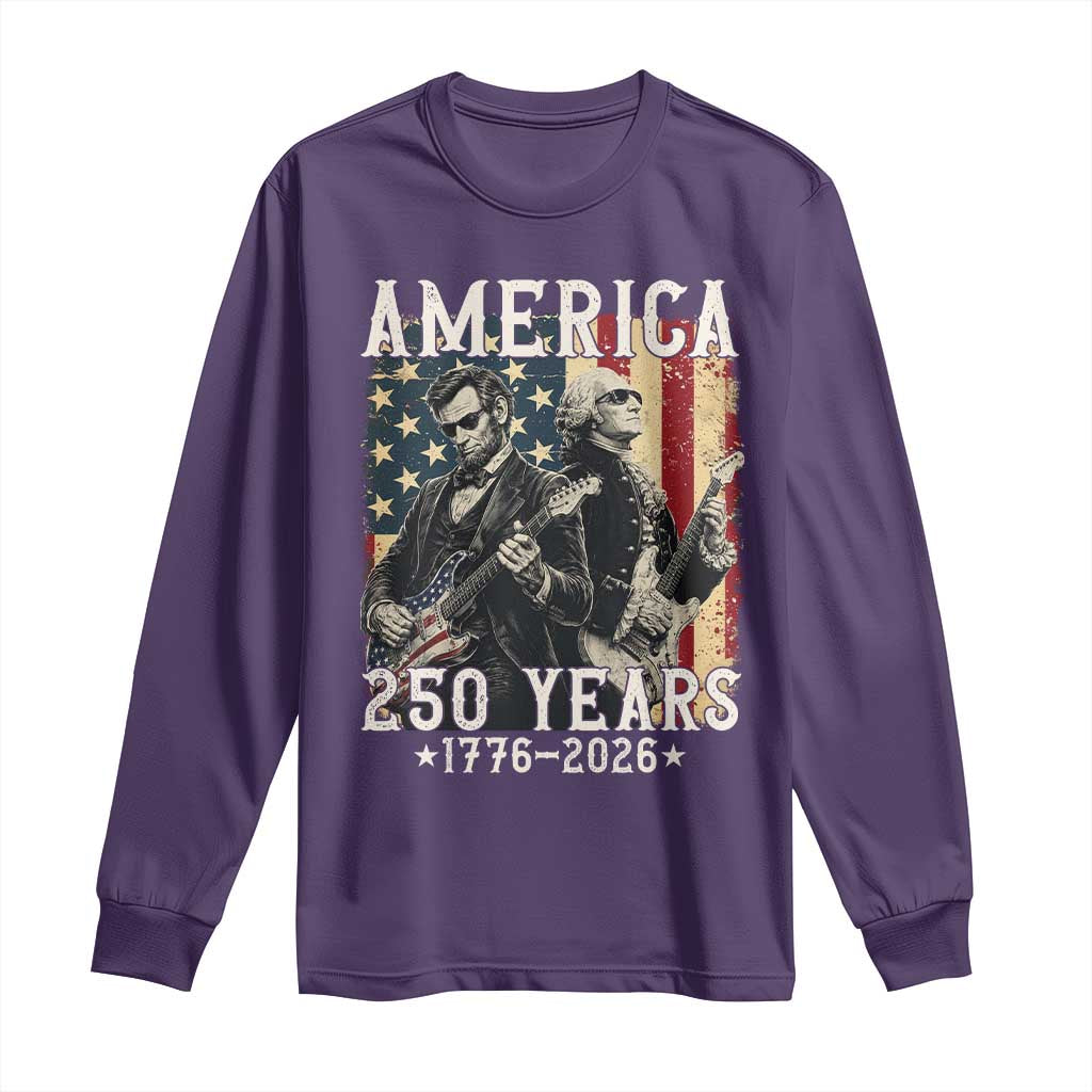 George Washington Abe Lincoln Playing Guitar Long Sleeve Shirt USA 250th Anniversary Guitarist Graphic TS12 Purple Print Your Wear