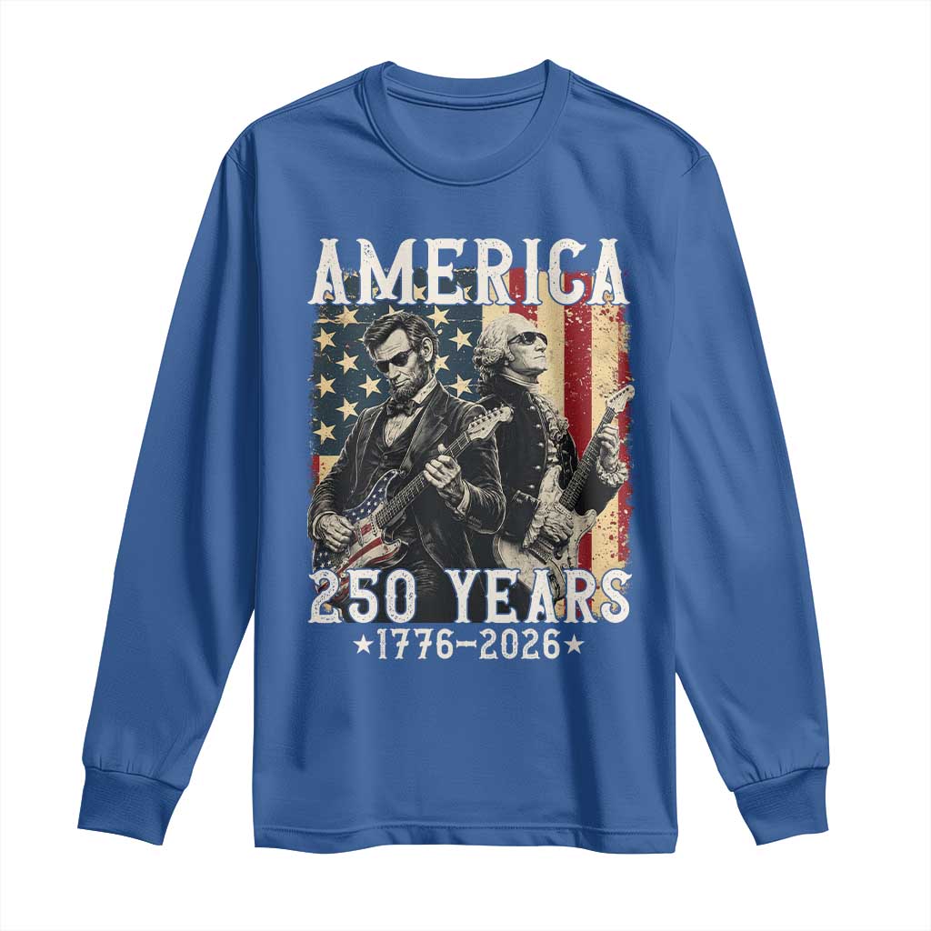 George Washington Abe Lincoln Playing Guitar Long Sleeve Shirt USA 250th Anniversary Guitarist Graphic TS12 Royal Blue Print Your Wear