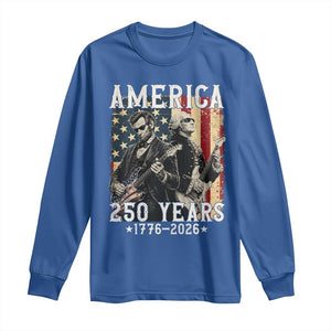 George Washington Abe Lincoln Playing Guitar Long Sleeve Shirt USA 250th Anniversary Guitarist Graphic TS12 Royal Blue Print Your Wear