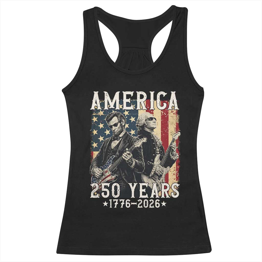 George Washington Abe Lincoln Playing Guitar Racerback Tank Top USA 250th Anniversary Guitarist Graphic