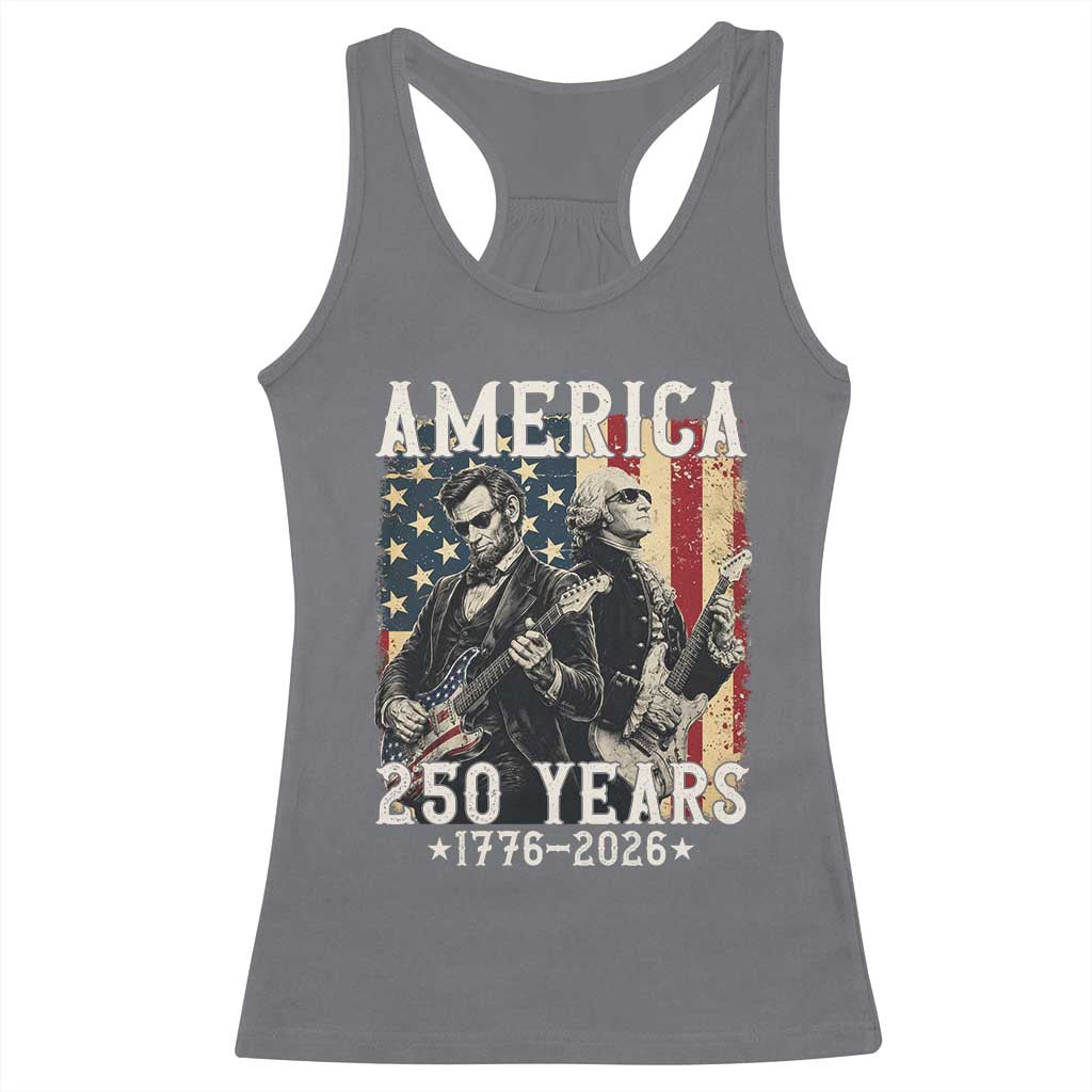George Washington Abe Lincoln Playing Guitar Racerback Tank Top USA 250th Anniversary Guitarist Graphic