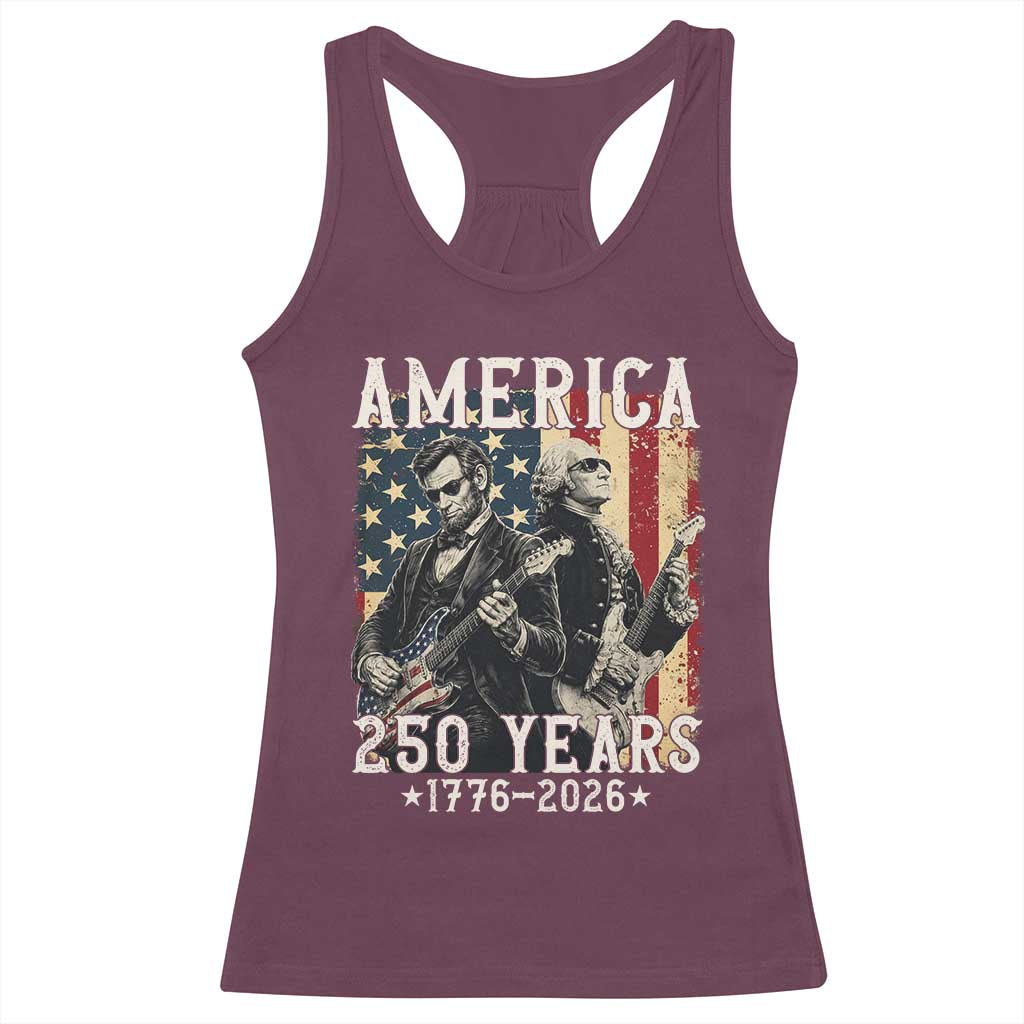 George Washington Abe Lincoln Playing Guitar Racerback Tank Top USA 250th Anniversary Guitarist Graphic
