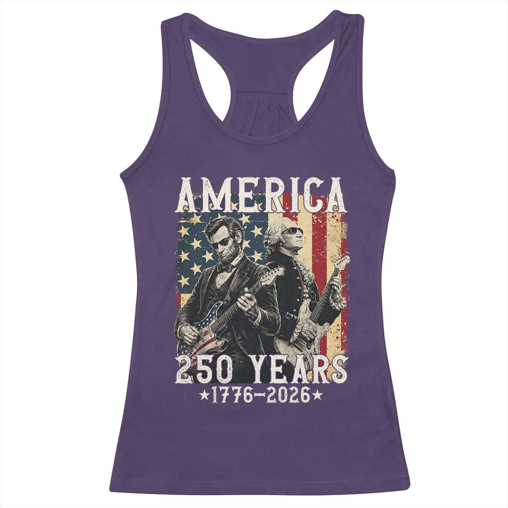 George Washington Abe Lincoln Playing Guitar Racerback Tank Top USA 250th Anniversary Guitarist Graphic