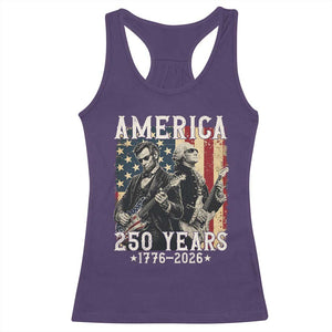 George Washington Abe Lincoln Playing Guitar Racerback Tank Top USA 250th Anniversary Guitarist Graphic