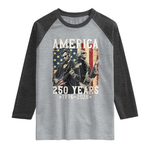 George Washington Abe Lincoln Playing Guitar Raglan Shirt USA 250th Anniversary Guitarist Graphic TS12 Heather Gray Heather Charcoal Print Your Wear