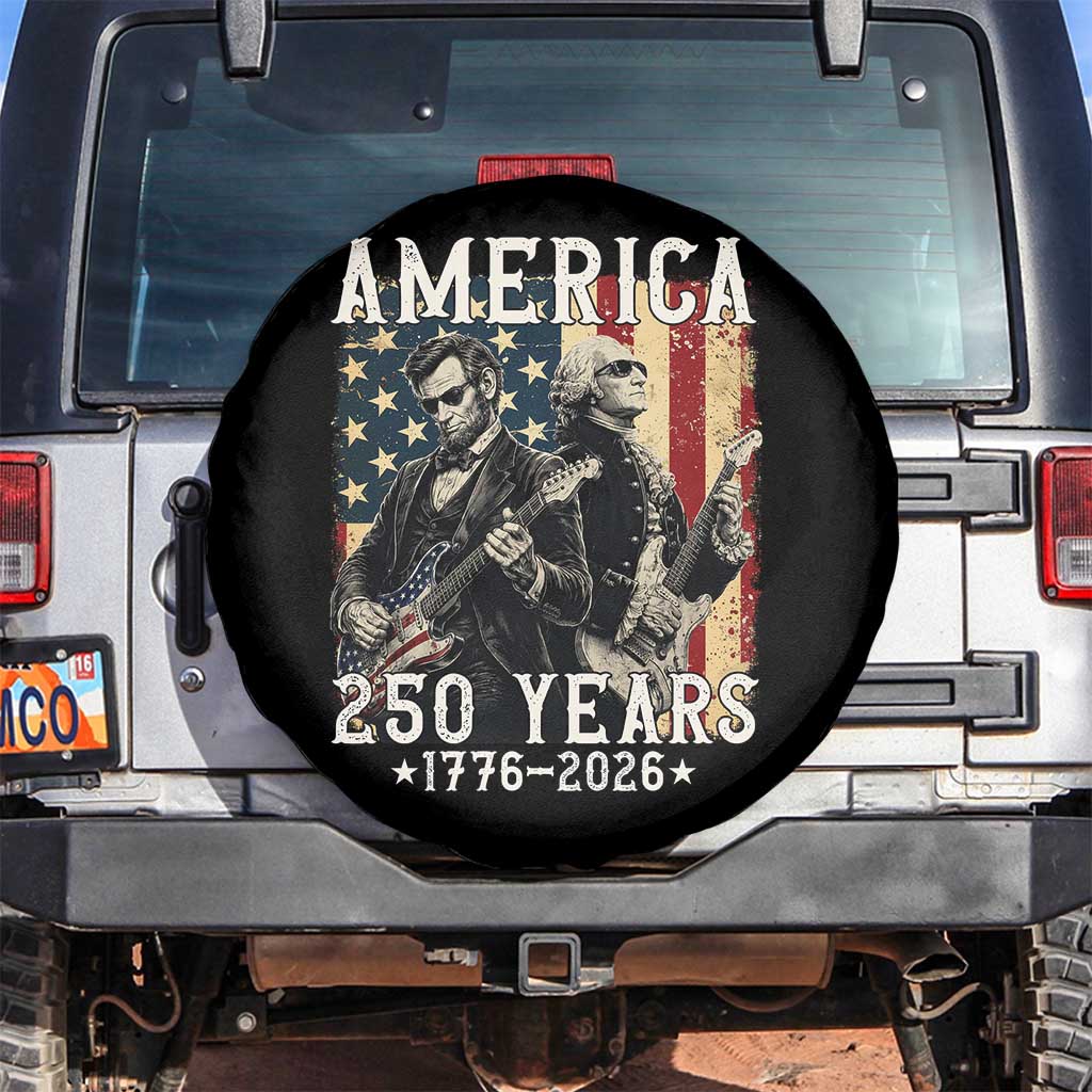 George Washington Abe Lincoln Playing Guitar Spare Tire Cover USA 250th Anniversary Guitarist Graphic TS12 No hole Black Print Your Wear
