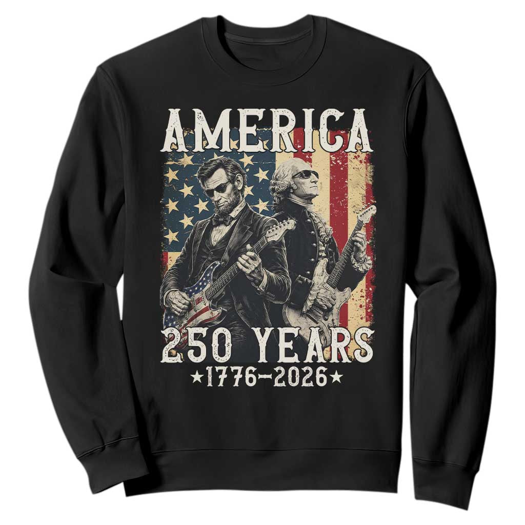 George Washington Abe Lincoln Playing Guitar Sweatshirt USA 250th Anniversary Guitarist Graphic