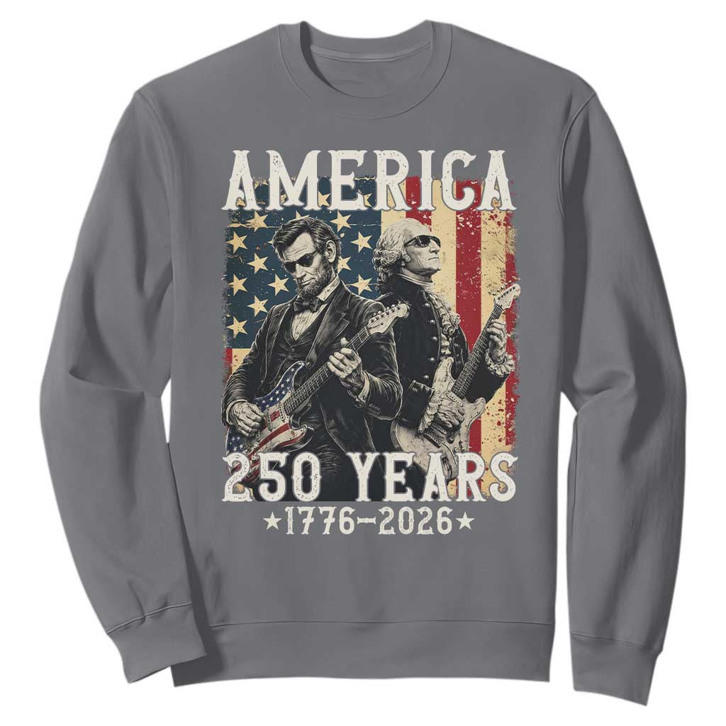 George Washington Abe Lincoln Playing Guitar Sweatshirt USA 250th Anniversary Guitarist Graphic TS12 Charcoal Print Your Wear