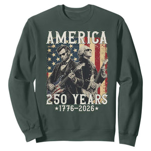 George Washington Abe Lincoln Playing Guitar Sweatshirt USA 250th Anniversary Guitarist Graphic TS12 Dark Forest Green Print Your Wear
