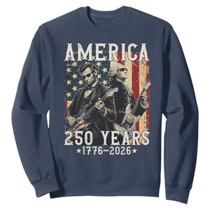 George Washington Abe Lincoln Playing Guitar Sweatshirt USA 250th Anniversary Guitarist Graphic TS12 Navy Print Your Wear