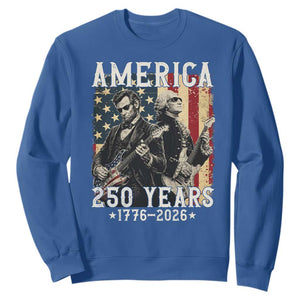 George Washington Abe Lincoln Playing Guitar Sweatshirt USA 250th Anniversary Guitarist Graphic TS12 Royal Blue Print Your Wear