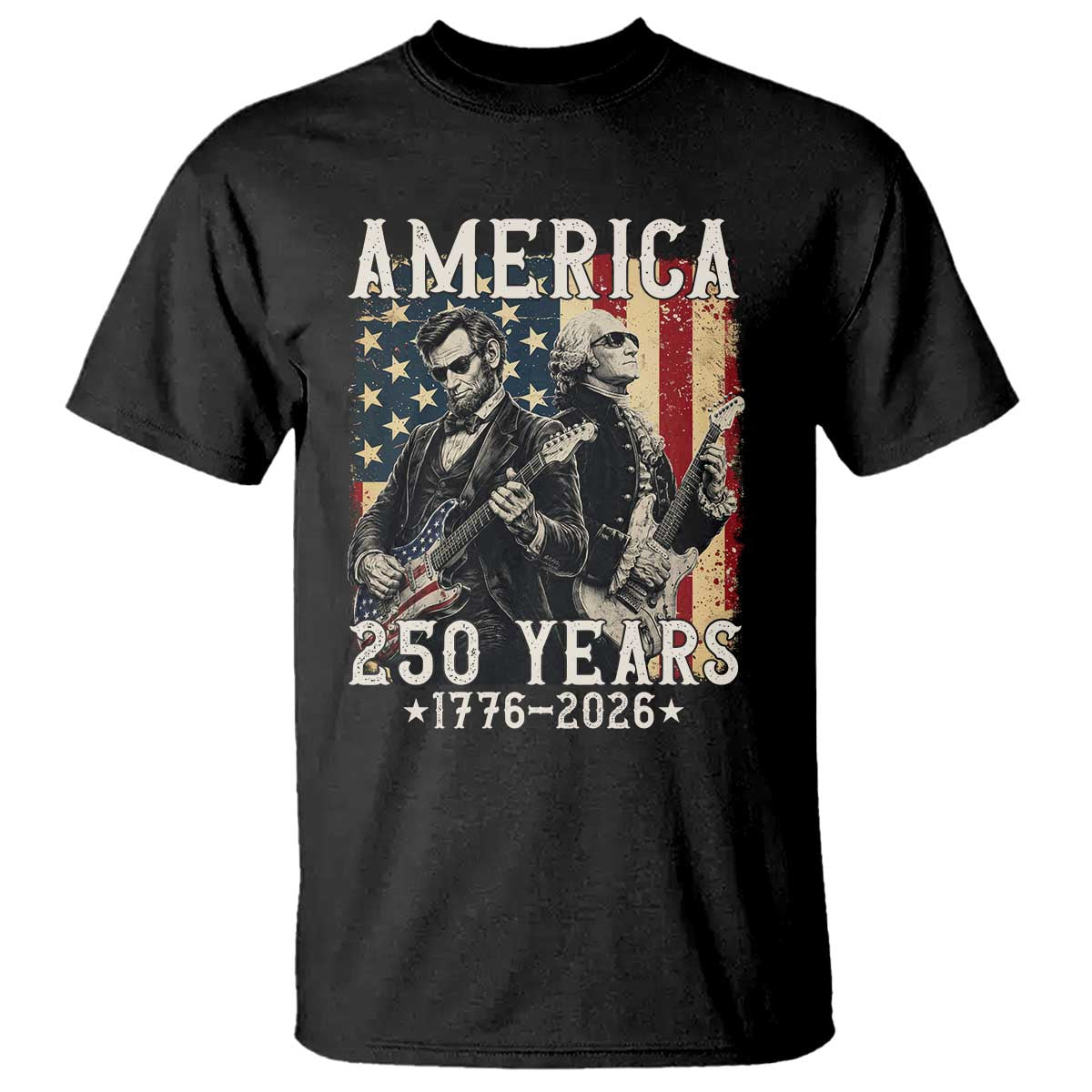 George Washington Abe Lincoln Playing Guitar T Shirt USA 250th Anniversary Guitarist Graphic