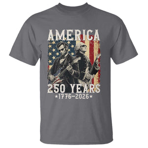 George Washington Abe Lincoln Playing Guitar T Shirt USA 250th Anniversary Guitarist Graphic
